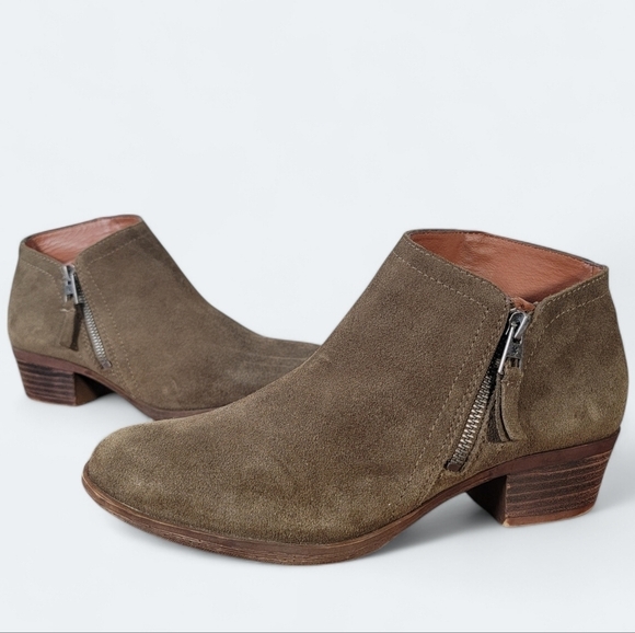 Lucky Brand Brielle Khaki Green Brown Suede Ankle Boots Size 8.5 - Picture 1 of 16